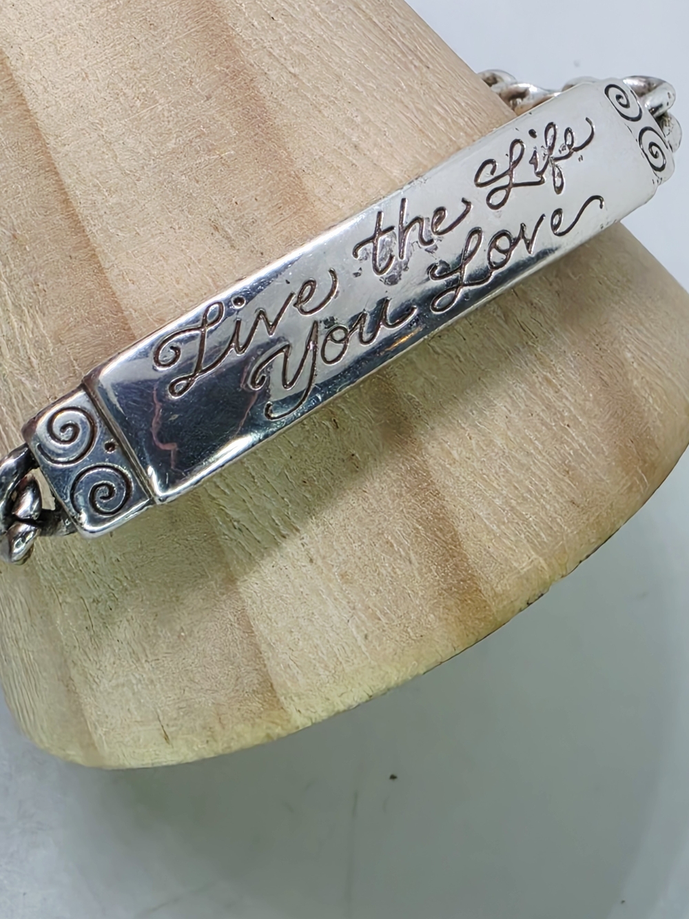 Vintage Brighton Live The Life You Love ID Bar Silver Plated Chain Bracelet 7"